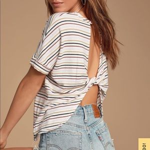 LULUS Terry Striped Twist Back Tee MEDIUM